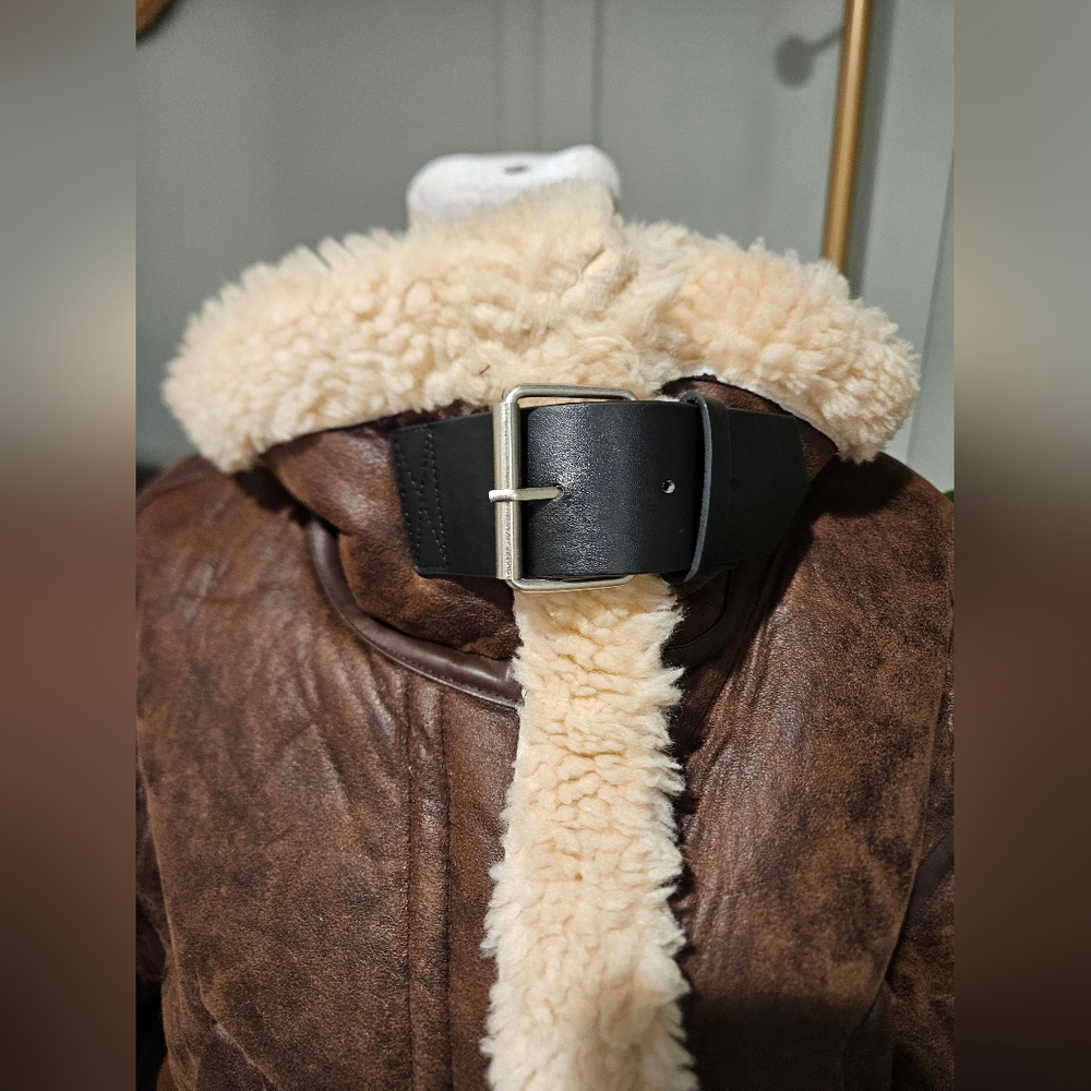 PACSUN Faux Leather Sherpa Moto Jacket. Brown/cream. Size Small - Picture 16 of 16